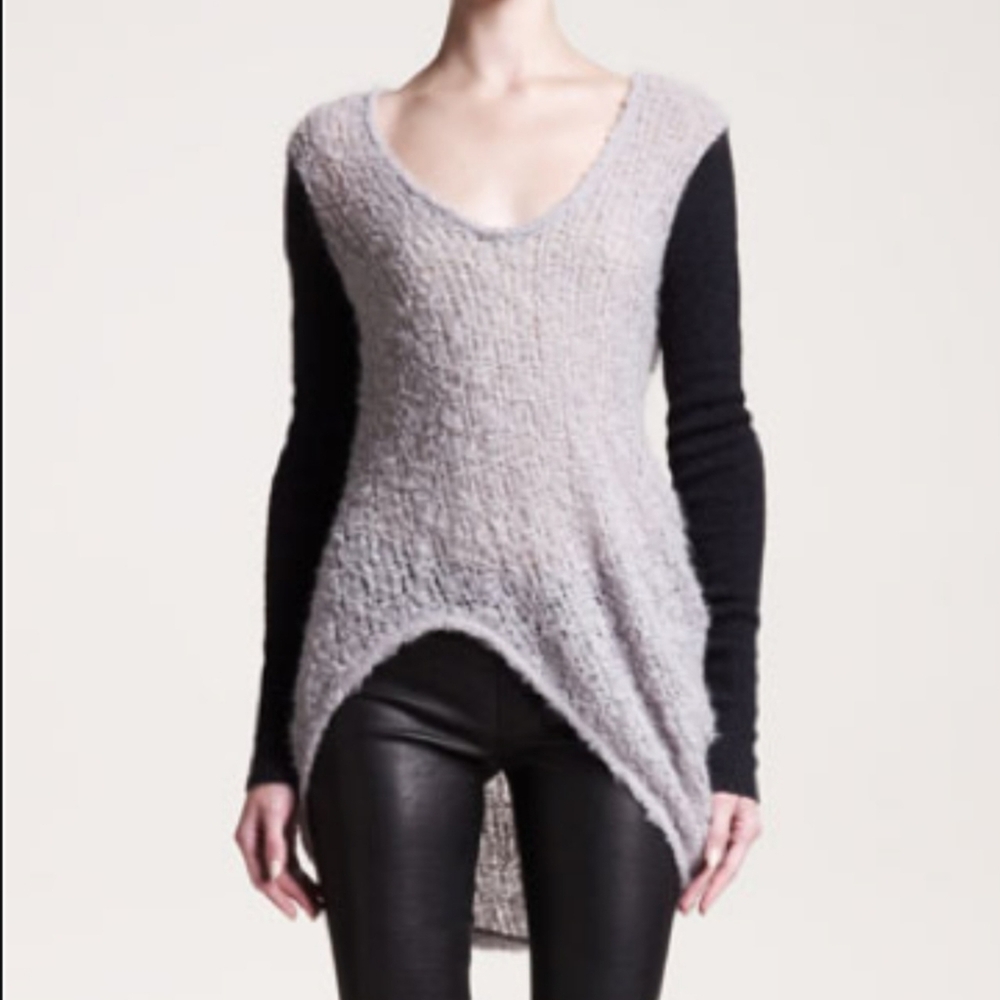 Designer HELMUT LANG Wmns M Boucle Grey &  Black Colorblock Assemetric Sweater